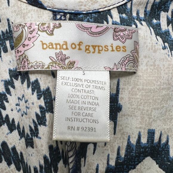 BAND OF GYPSIES Tribal Romper Dress Fringed Geometric Pattern White Blue Size S - Picture 9 of 10